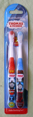 THOMAS THE TRAIN 2pk BRUSH BUDDIES TOOTHBRUSHES - RED & BLUE -NIP -  LAST ONES!