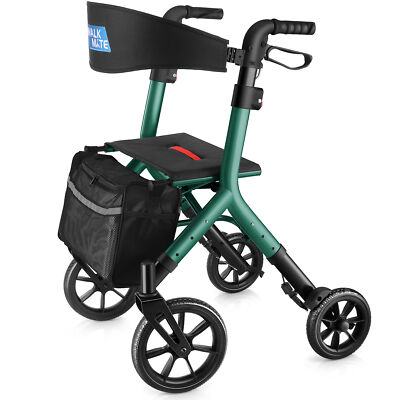 Rollator Walker for Seniors Adjustable Seat 10'' Wheels Wire-Hidden Lightweight