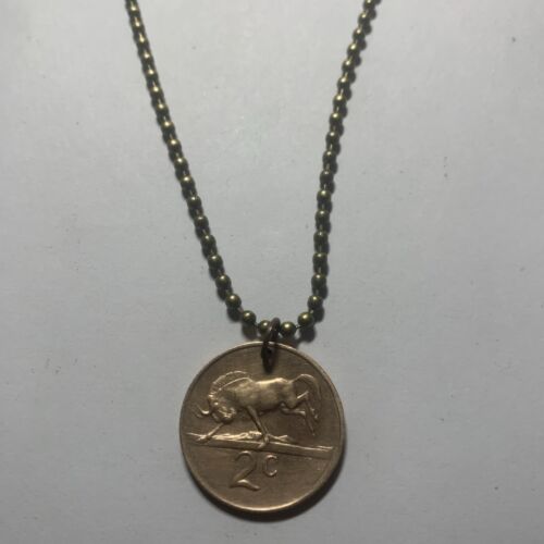 1967 Coin Pendant South Africa 2 cents bucking Wildebeest. Wear History. A1 - Picture 1 of 6