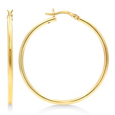 Gold Plated Sterling Silver 2mm Hoop Earrings - 40mm 1 1/2"" Diameter