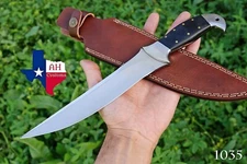 HAND MADE D2 TOOL STEEL HUNTING KNIFE & MICARTA HANDLE +SHEATH AH DAMASCUS-1035