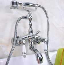Polished Chrome Brass Wall Mount Bathtub Clawfoot Faucet Mixer Tap w/Hand Shower