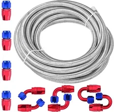 6AN 3/8" Fitting Nylon Stainless Steel Braided Oil Gas Fuel Hose Line Kit 10FT