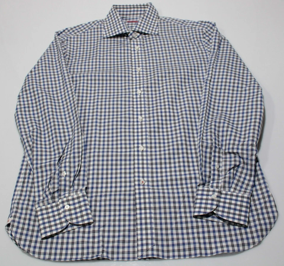 Isaia NWOT 100% Cotton Button Down Casual Shirt Size 16.5 / 42 In Blue Plaid - Image 3 of 4