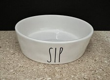 Rae Dunn Artisan Collection SIP Yellow/White Bowl Dog Cat Farmhouse Ceramic NWOT