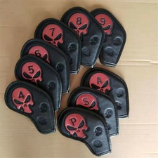 9pcs Red Synthetic PU Leather Golf Iron Cover Skull Head Cover One-side Number
