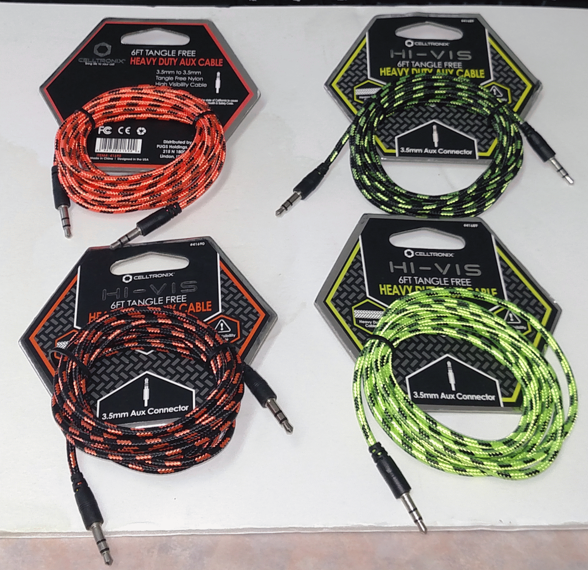 Celltronix PUGS HI-VIS 6' Tangle Free Heavy Duty AUX Cable Brand