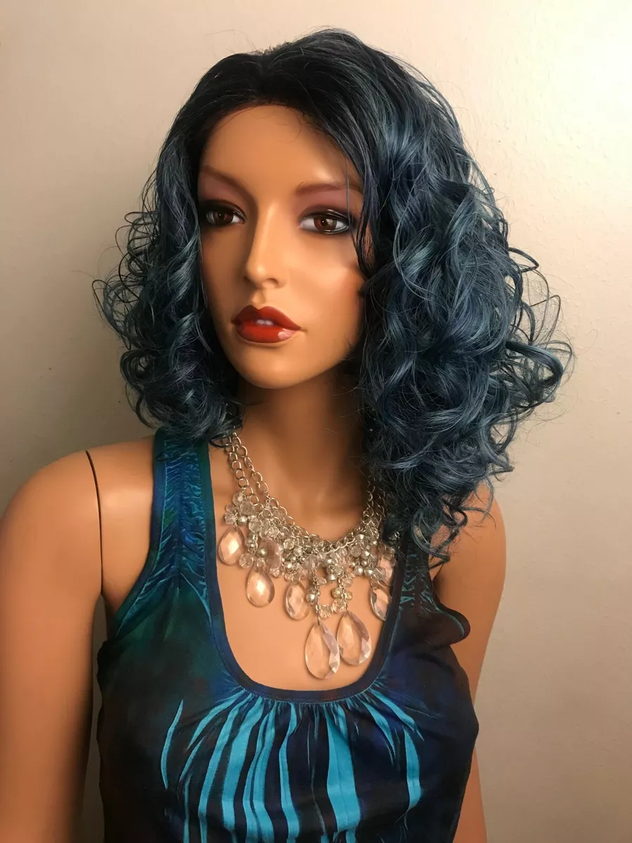 NWT Multi Color Human Hair Blend Curly Lace Front Wig eBay