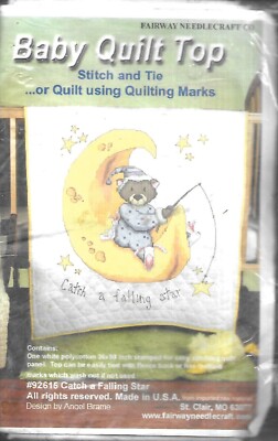 Fairway Needlecraft #92615 Catch a Falling Star -Bear on Moon Baby Quilt Top NOS