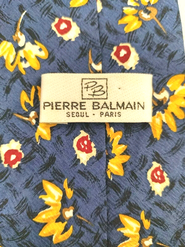 Pierre Balmain Paris Necktie Tie Mens Blue Floral 100% Silk Necktie Jacquard - Picture 4 of 8
