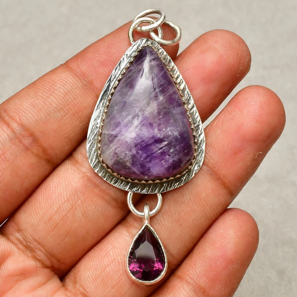 Ciondolo gioiello fatto a mano in argento sterling 925 pietra preziosa ametis... - Immagine 3 di 4