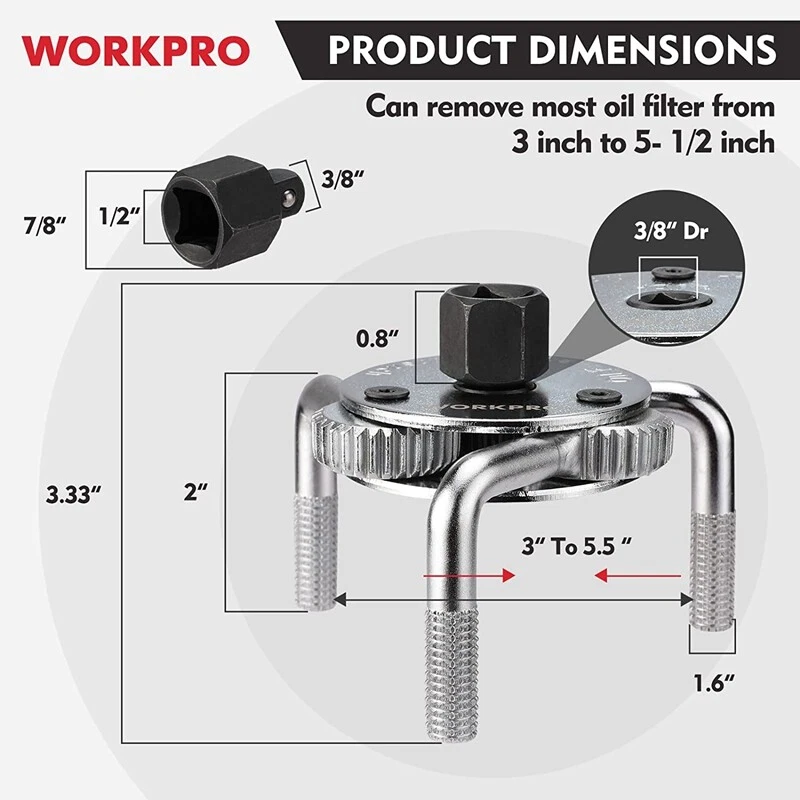 WORKPRO Universal Adjustable Oil Filter Wrench Heavy Duty Oil Filter Removal NEW - Image 3 of 4