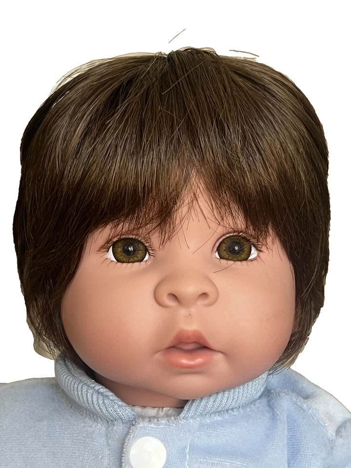 Muñeca bebé de tela de vinilo de la vida real Paradies Galleries 2016 cabello castaño ojos verdes Foto 2 de 4