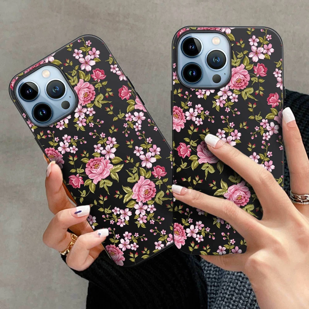 Phone Case For Apple iPhone 14 Pro Max 13 12 15 Flower Lace Protective TPU Cover