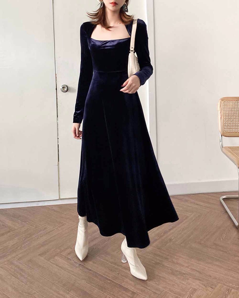 Custom Made to order Chic Square Neck Cocktail Velvet Dress plus