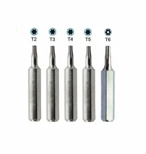 Torx Screwdriver Bit Set T2, T3, T4, T5, TR6 (T6H Security torx) Repair Hex 4mm
