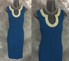 BEAUTIFUL St John evening knit teal blue dress size 6