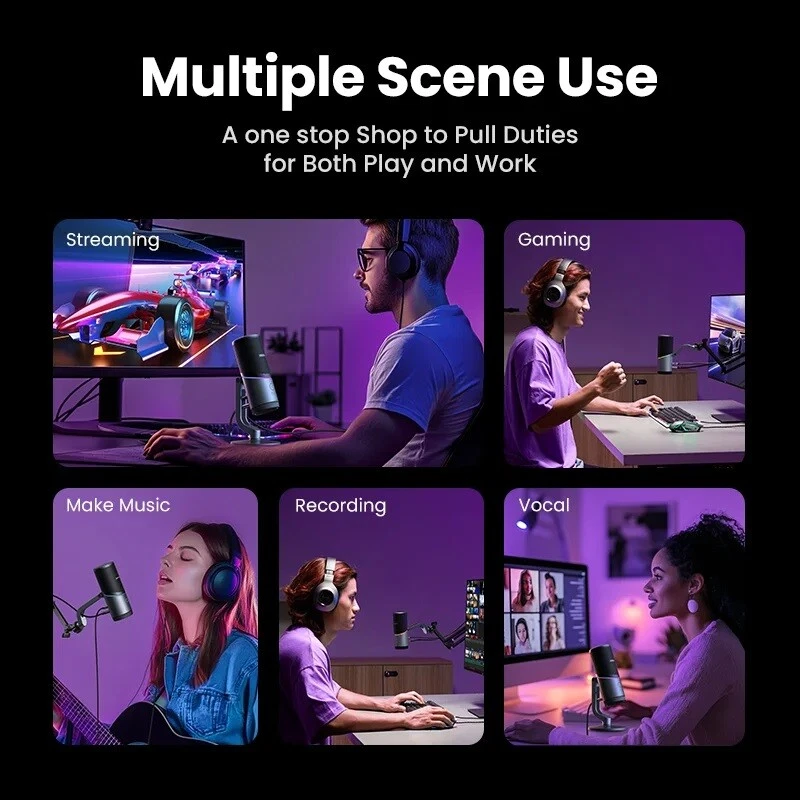 UGREEN USB Microphone Gaming RGB Mode Mic For PC Mac Karaoke Recording Streaming - Image 3 of 4