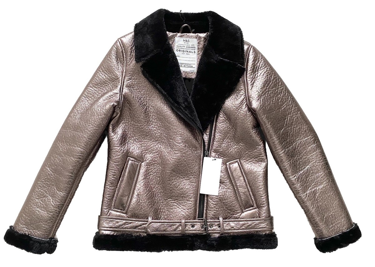 M&S Kids Aviator Jacket Faux Fur Lined 12-13Y/Small Adult UK 6-8