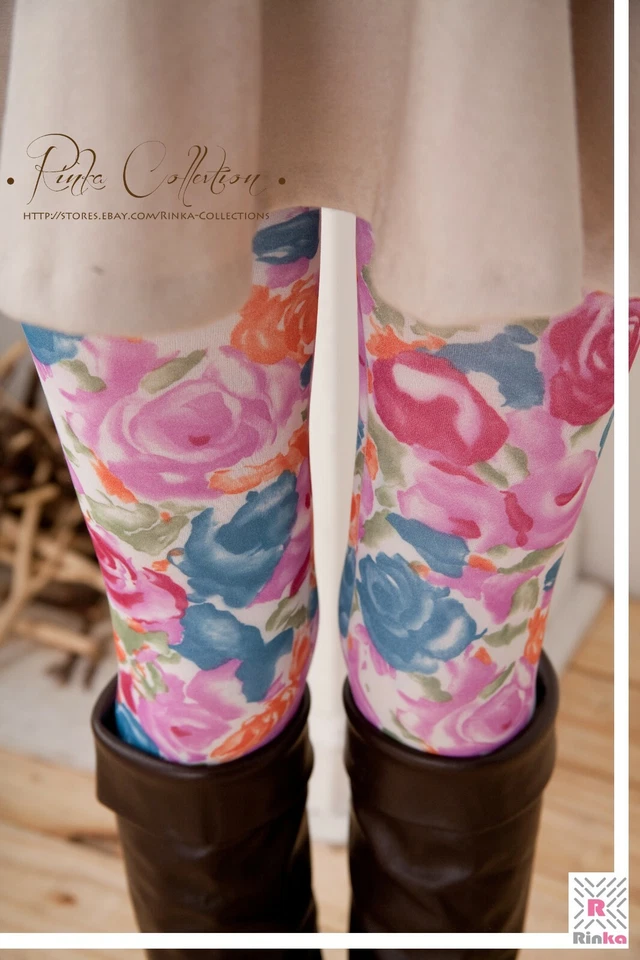 Sheer Tights with Floral Print- Rose Pattern - Image 2 of 4