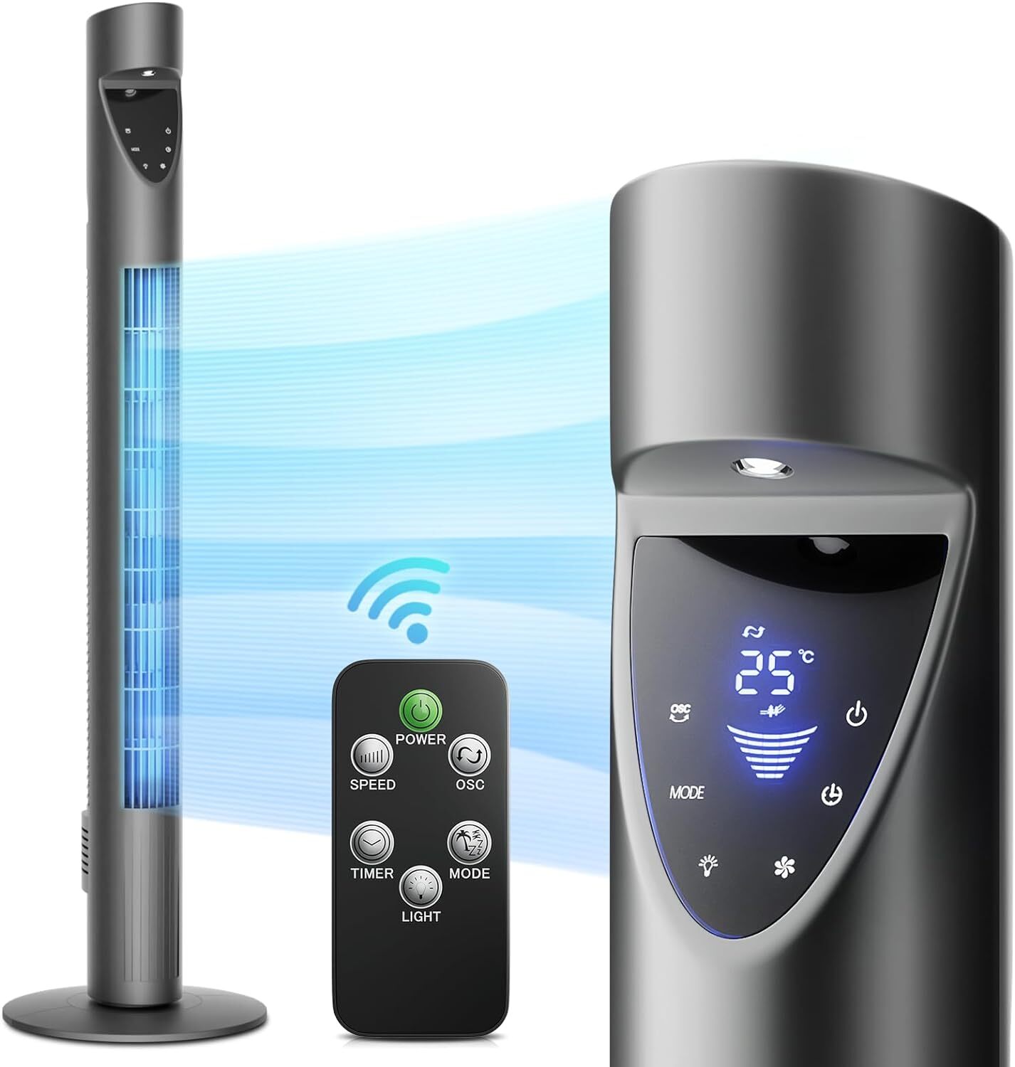 Tower Fan 3 Speed 12H Timer Electric Air Circulator Cooling Floor Standing Fan