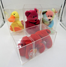 TY Beanie Babies Lot 4 Rover, Quackers, Valentina  Peace with Display Cases