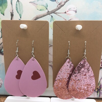 4 PC 3'' Teardrop Double-Sided Love/Heart Leather Earring Set New Free Ship 3679