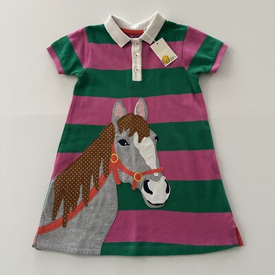 Boden 4-5 Girls Horse Polo Stripe Dress Pink Green Spring Summer NWT | eBay