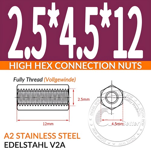 HIGH HEX CONNECTION NUTS HEXAGON CONNECTOR ROD BAR STUD LONG NUT M2 M3 M4 - M24 - Picture 26 of 197