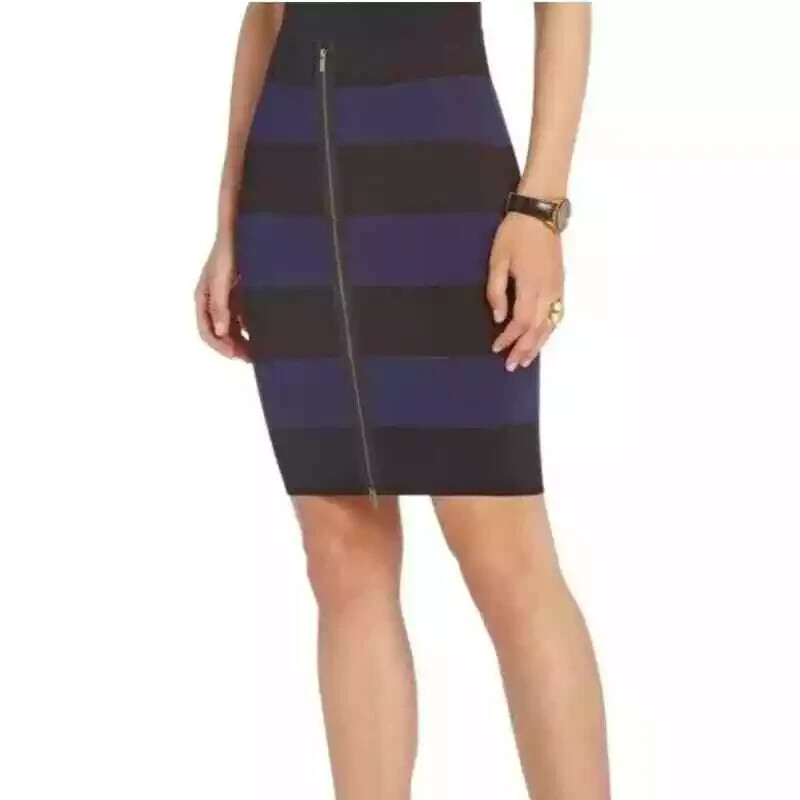 BCBG MAX AZRIA WOMEN'S VILMA SKIRT  ZIPPER BLACK NAVY BODYCON BANDAGE PENCIL S