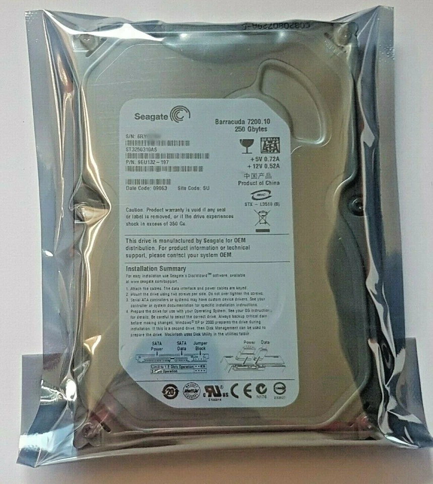 250 GB SATA Seagate Barracuda 7200.10 ST3250310AS HDD 3.5" intern Festplatte Neu