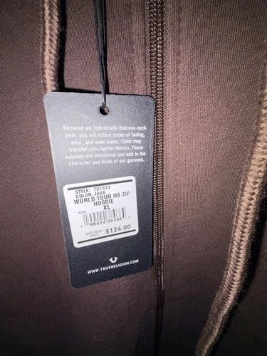 True Religion Mens Brown Solid Fleece Full Zip Hooded Hoodie Pockets XL 701373 image 3