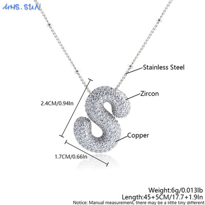 Silber Blase Buchstabe Halskette A-Z Zirkon Initiale Ballon Anhänger Schmuck
