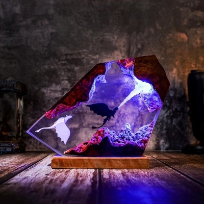 Fire Breathing Toothless and Light Fury Lamp, HTTYD Dragon Resin Art Night Light