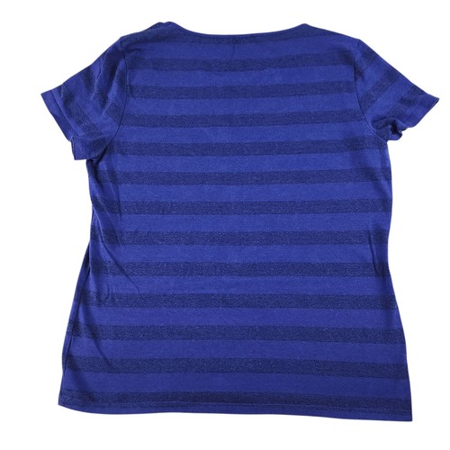 Camicia blu a righe donna PM media petite orizzontale scintillante scintillante cappuccio manica - Foto 3 di 12