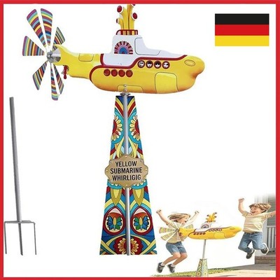 Yellow Submarine Wind Spinner, 2D Heavy Duty Metal Rotating Yard Art Outdoor