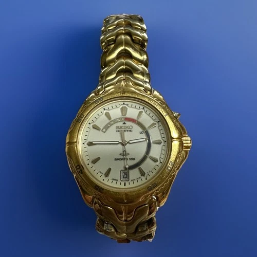 Vintage Seiko Kinetic Sport 100 Gold Tone-100 Meters Water Resistance For Parts