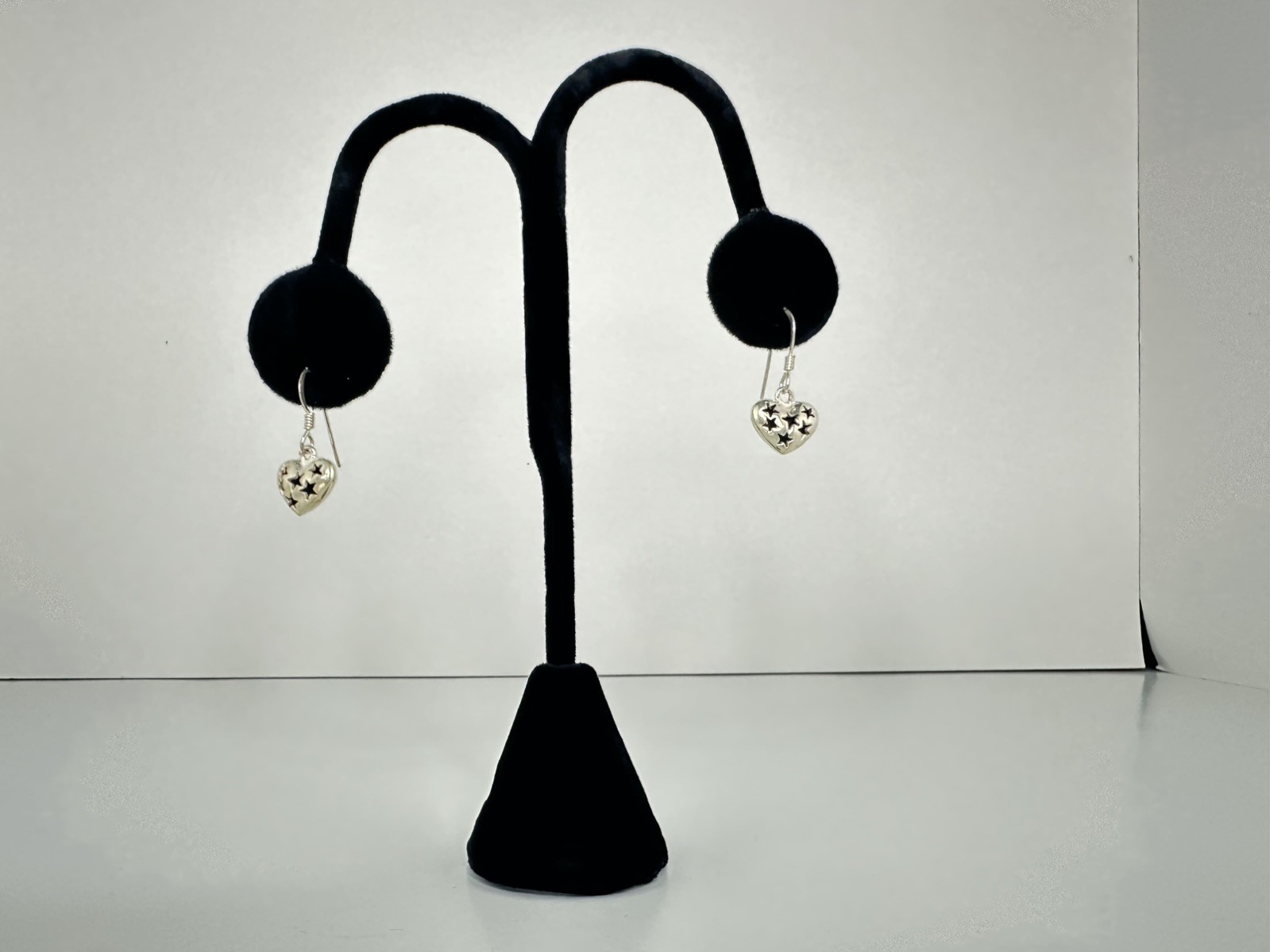 Sterling Silver Star-Patterned Heart Earrings - image 1