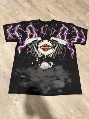 Vintage 1987 Harley Davidson Thunder Lightning All Over Print T