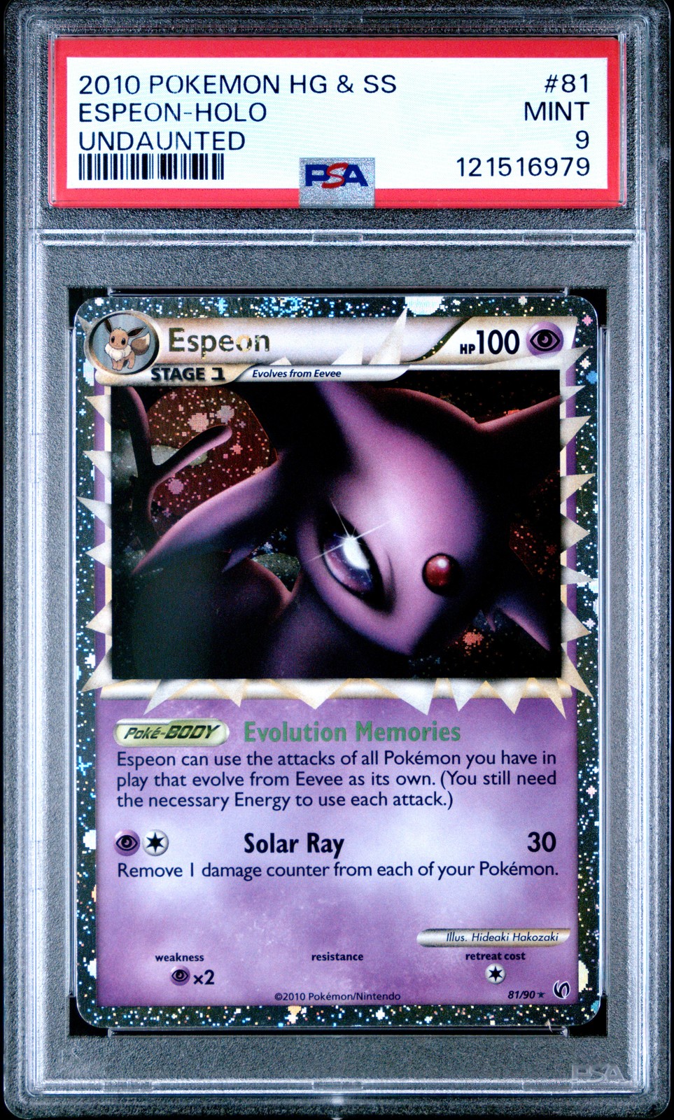 2010 POKEMON HEARTGOLD & SOULSILVER UNDAUNTED #81 ESPEON-HOLO PSA 9