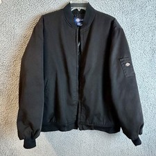 VTG Dickies Bomber Work Jacket Mens XL Black Quilted Rare Style - Broken Zipper