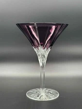 Ajka Amethyst Cut to Clear Crystal Martini Glass 7.25" Hand Made Hungary
