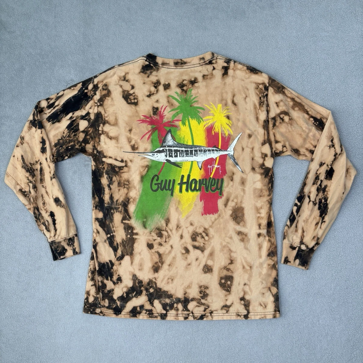 T-shirt Vintage Guy Harvey Manches Longues Homme Noir XL Avec Poche, Années 2000