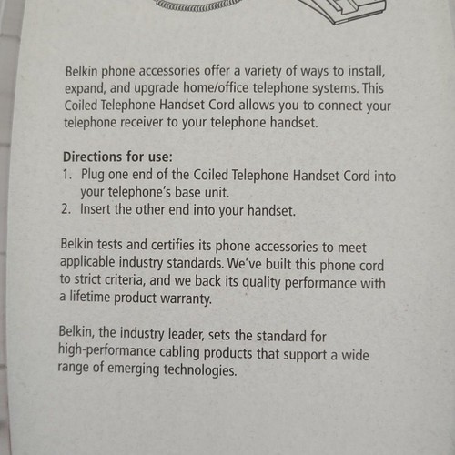 Belkin Coiled Telephone Handset Landline Cord 25 Feet - Picture 3 of 4