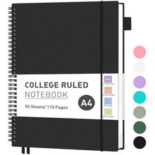 Notizbuch A4 Liniert, Leichtgewicht Ringbuch, Tagebuch 55 Blatt / 110 Seiten ...