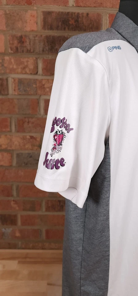 Mackenzie Hughes PGA Ping Tour Issue White Gray Polo Shirt Mens Medium Foto 3 de 4