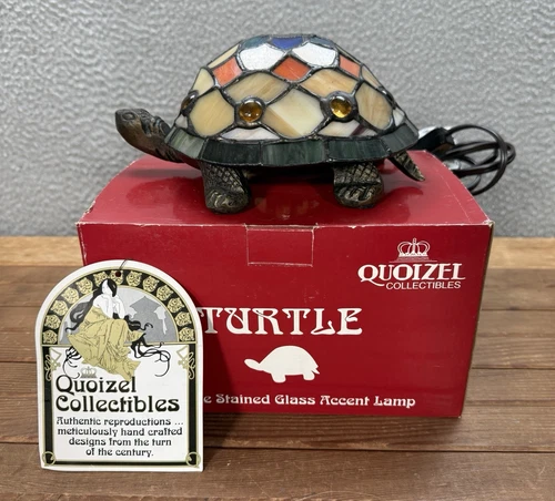 Vintage Quoizel Turtle Stained Glass Accent Lamp Hand Made Tiffany Style Decor