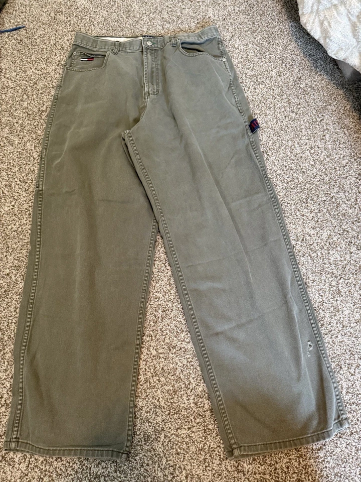 Jeans Carpintero Tommy Hilfiger De Colección Para Hombre 32x30 Patinador Verdoso Rave Años 90 Y2k Foto 4 de 4