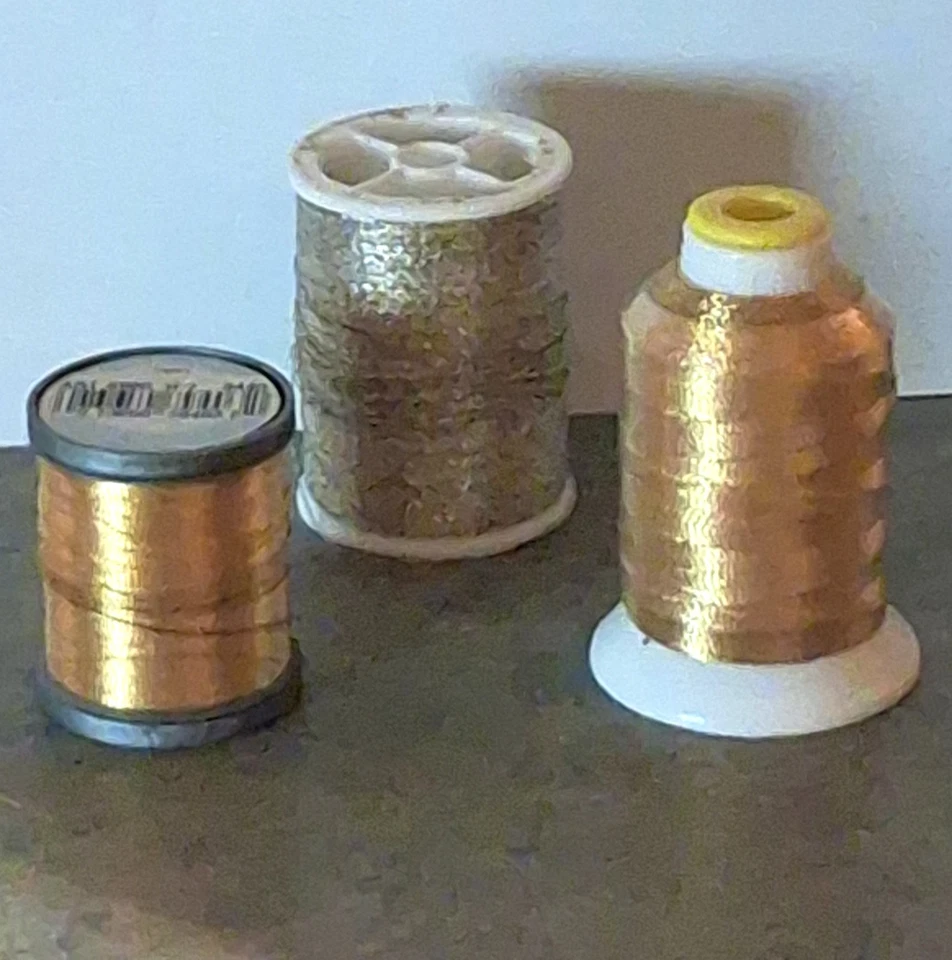 Lot of 3 Metallic Threads, 2 Gold 1 Silver Spools Mostly Full - Image 2 of 4