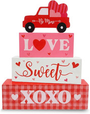 Valentine  s Day Decorations, 4 Pcs Wooden Valentine  s Day Table Decorations, Red